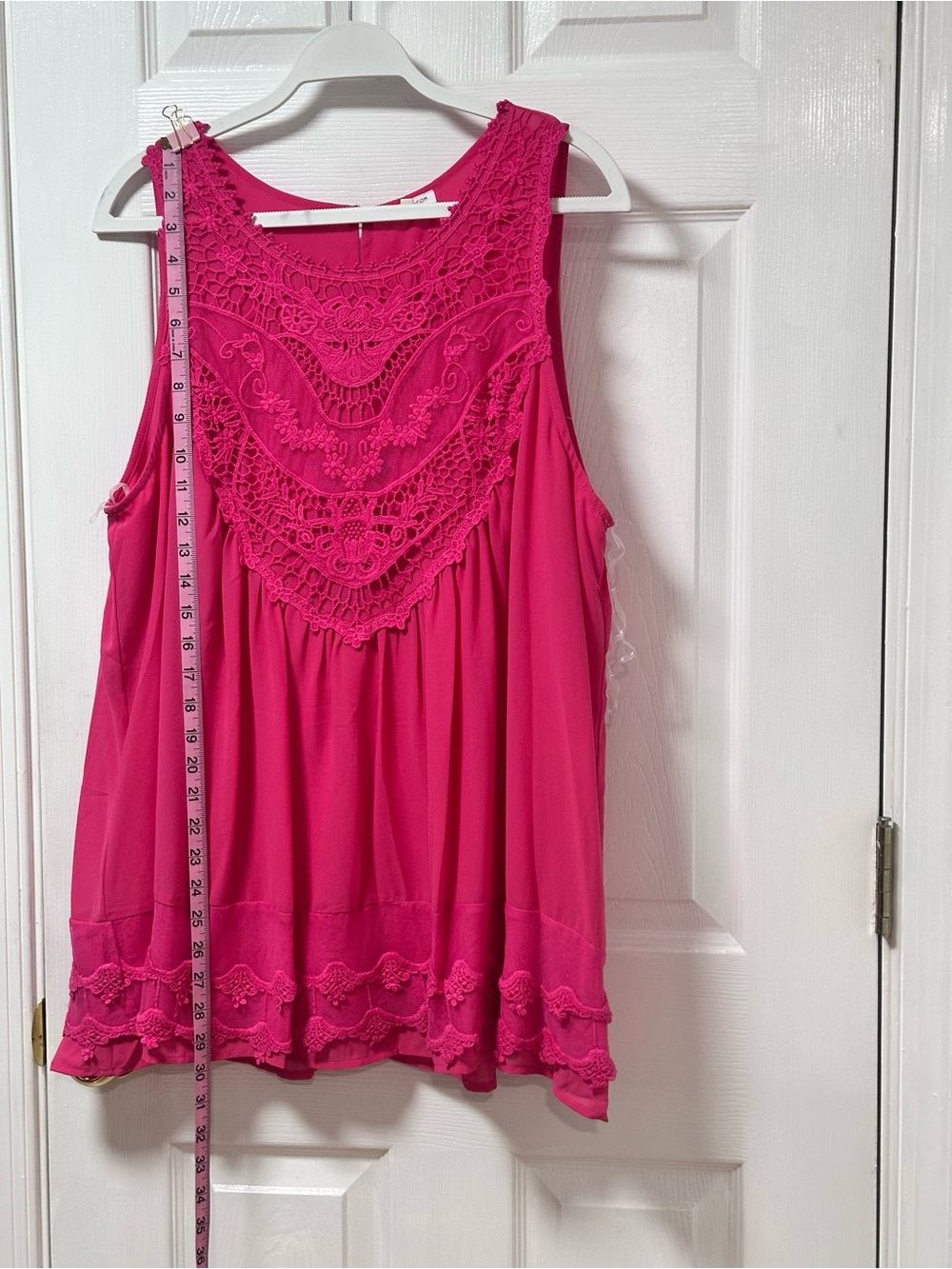 Chic Soul Crochet Yoke Sleeveless Blouse - Hot Pink